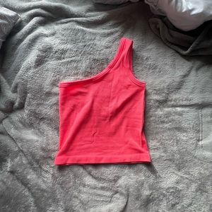 One Shoulder Coral Pink Tank Top